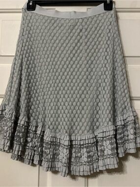 Max Edition Pale Gray Textured Circle Skirt with Ruffled Lace Trim